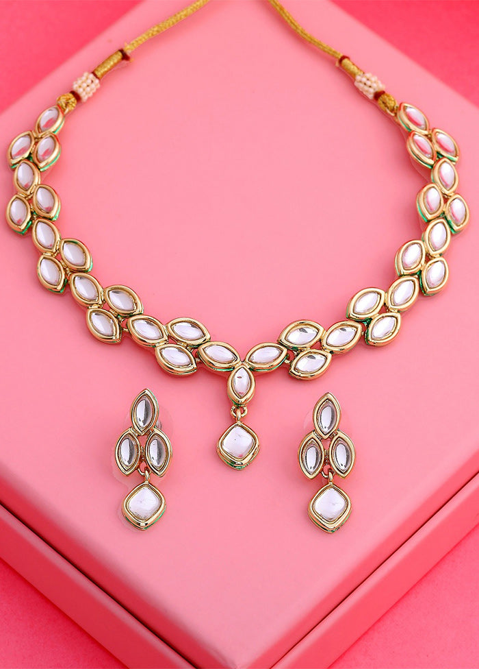 Gold Plated Kundan Sparkling Leaf Designer Necklace Set - Indian Silk House Agencies