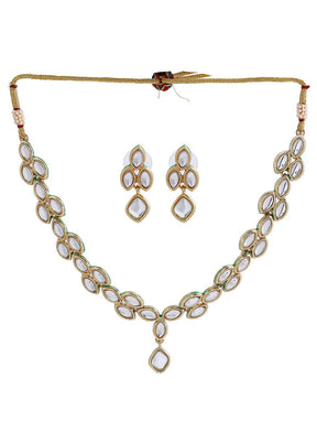 Gold Plated Kundan Sparkling Leaf Designer Necklace Set - Indian Silk House Agencies