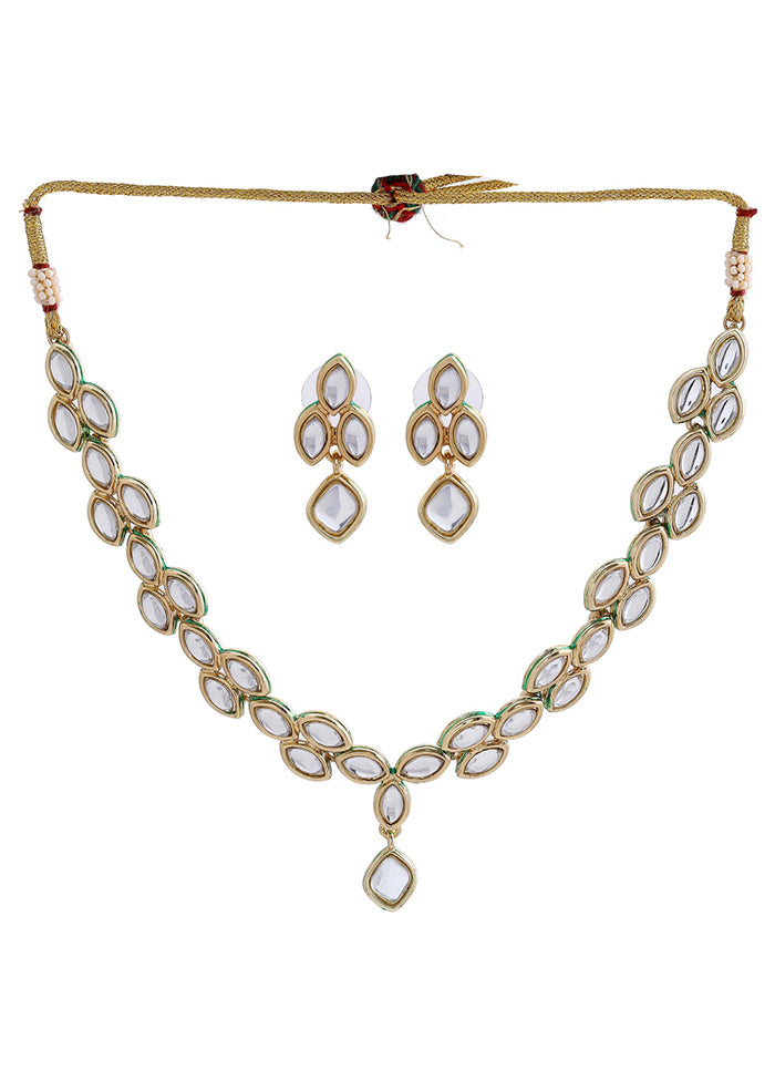 Gold Plated Kundan Sparkling Leaf Designer Necklace Set - Indian Silk House Agencies