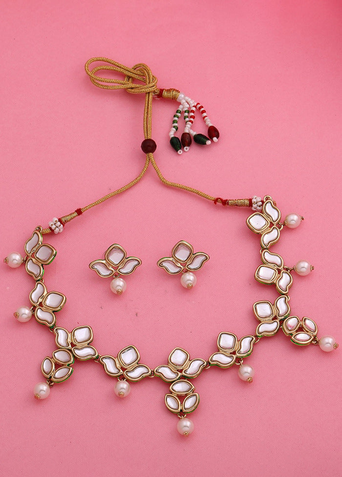 Gold Plated Kundan Pearl Lily Designer Necklace Set - Indian Silk House Agencies