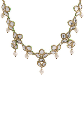 Gold Plated Kundan Pearl Lily Designer Necklace Set - Indian Silk House Agencies