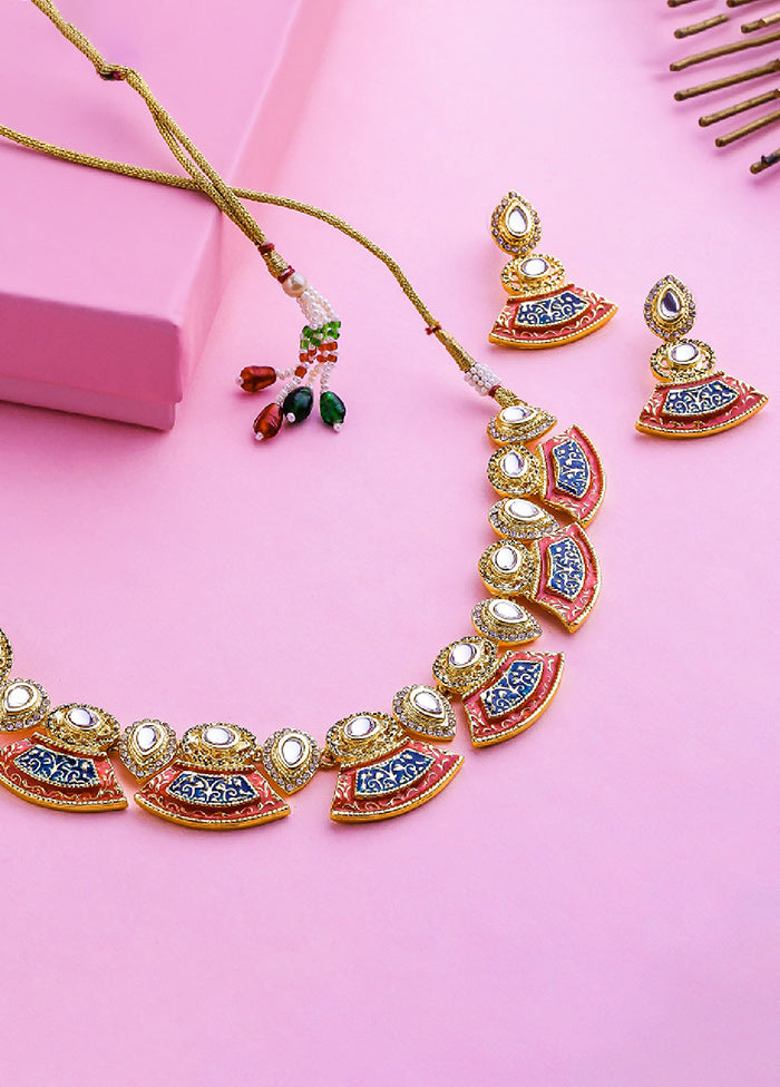 Gold Plated Adorn Jewellery Set With Enamel - Indian Silk House Agencies