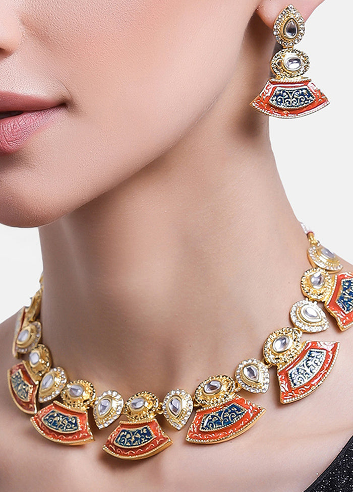 Gold Plated Adorn Jewellery Set With Enamel - Indian Silk House Agencies