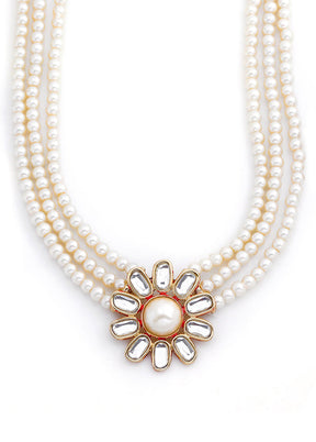 Gold Plated Ravishing Neutral Pearl Jewellery Necklace Set - Indian Silk House Agencies