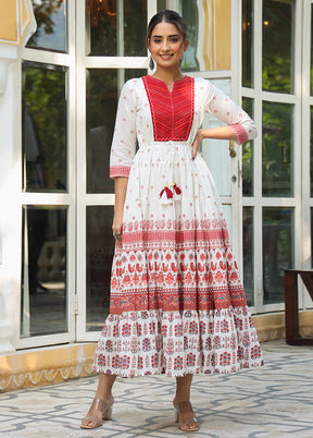 White Readymade Cotton Indian Dress