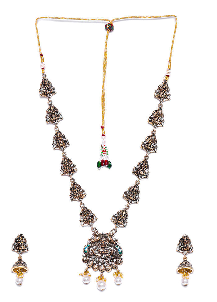 Gold Plated Laxmi Devi Designer Pearl Drop Jewellery Set - Indian Silk House Agencies