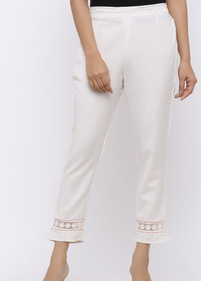 White Rayon Casual Pant