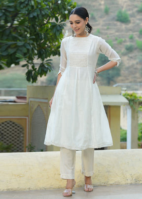 White Pure Readymade Silk Kurti