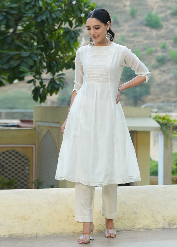 White Pure Readymade Silk Kurti