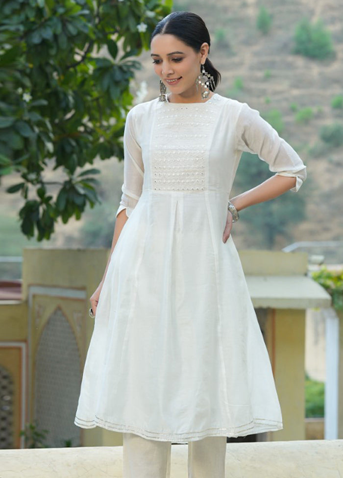 White Pure Readymade Silk Kurti