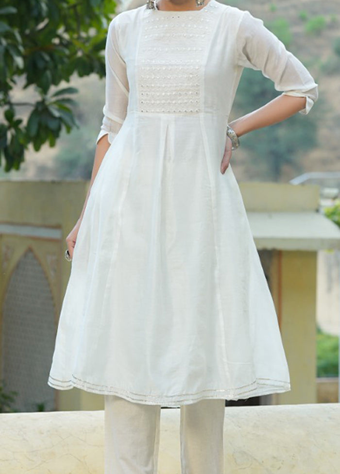 White Pure Readymade Silk Kurti