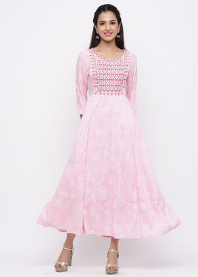 Pink Readymade Pure Rayon Indian Dress