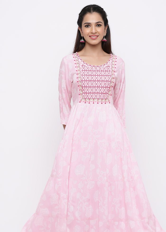 Pink Readymade Pure Rayon Indian Dress