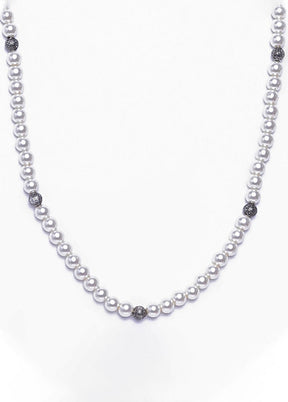 Rhodium Plated Long Single Line White Pearl String Necklace - Indian Silk House Agencies