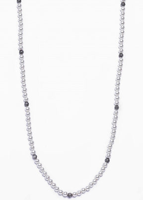 Rhodium Plated Long Single Line White Pearl String Necklace - Indian Silk House Agencies