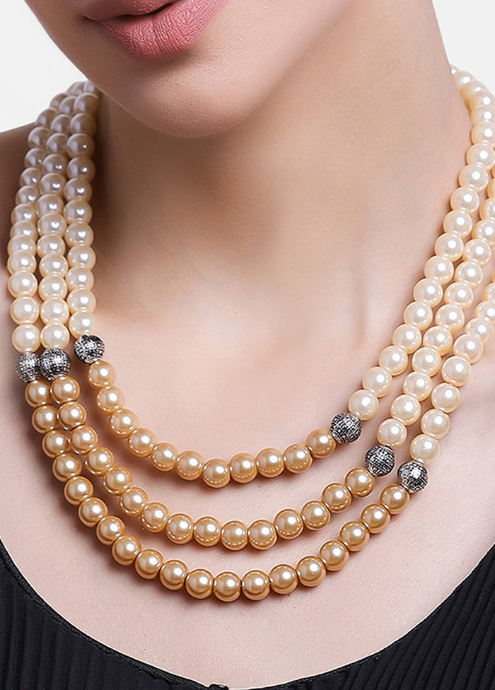 Rhodium Plated Magnificent Trio Line Pearl Necklace - Indian Silk House Agencies