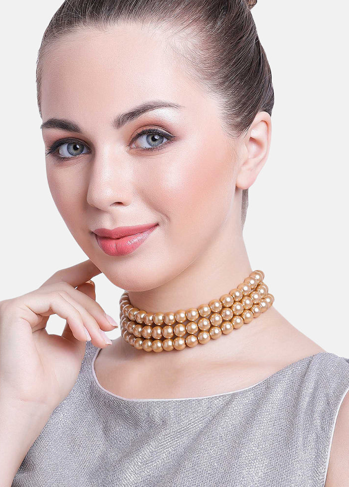 Gold Plated Charming Three Line Pearl Necklace - Indian Silk House Agencies