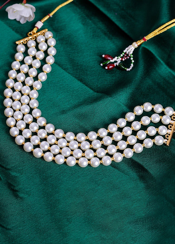 Gold Plated White Pearl Four Line Universal Choker Neclace - Indian Silk House Agencies