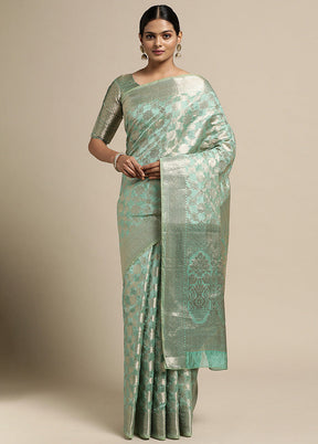 Sea Green Spun Silk Saree With Blouse Piece