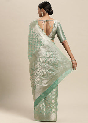 Sea Green Spun Silk Saree With Blouse Piece