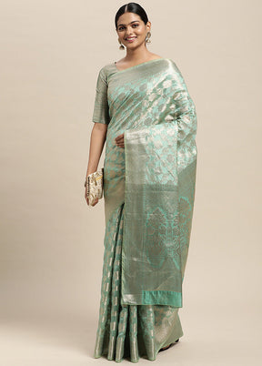 Sea Green Spun Silk Saree With Blouse Piece