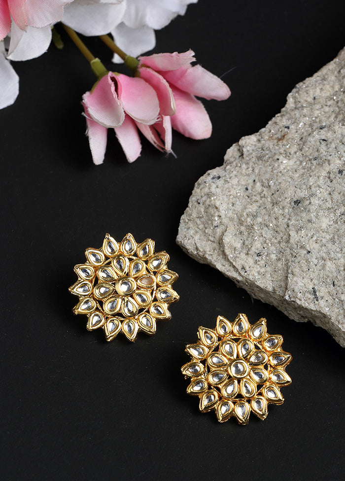 Gold Plated Kundan Stud Earrings - Indian Silk House Agencies