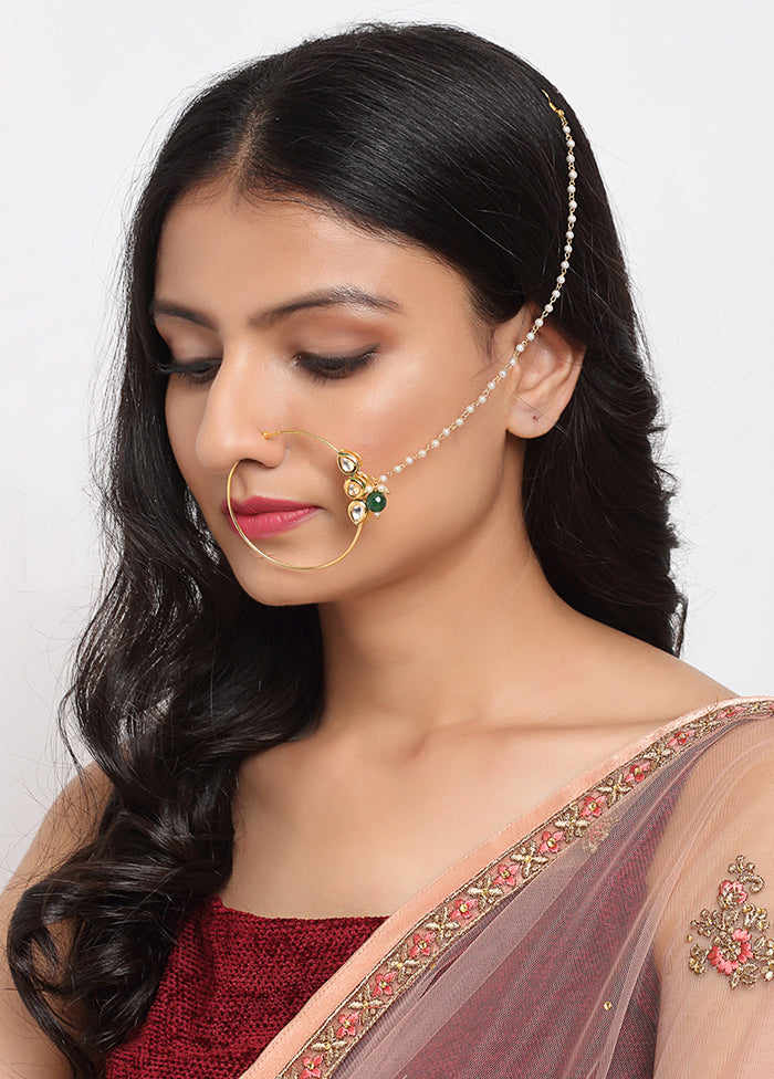 Gold Plated Kundan Chained Nosepin - Indian Silk House Agencies