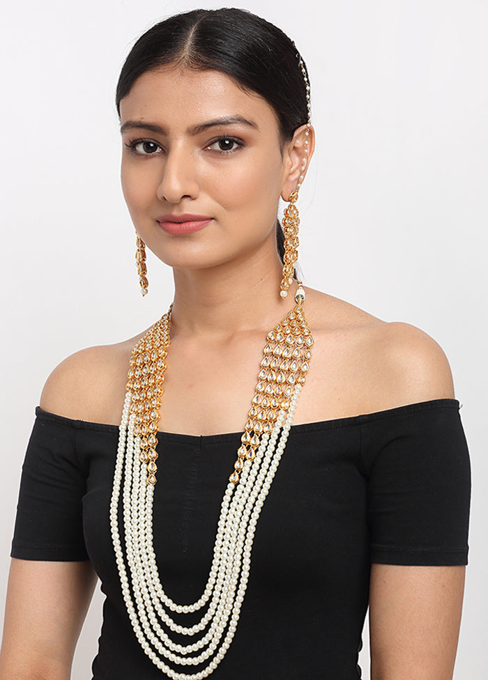 Kundan And White Beaded Long Jewellery Set - Indian Silk House Agencies