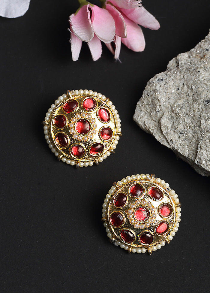 Gold Plated Kundan Stud Earrings - Indian Silk House Agencies