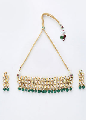 Gold Plated Kundan Jewellery Set With Green Beads - Indian Silk House Agencies