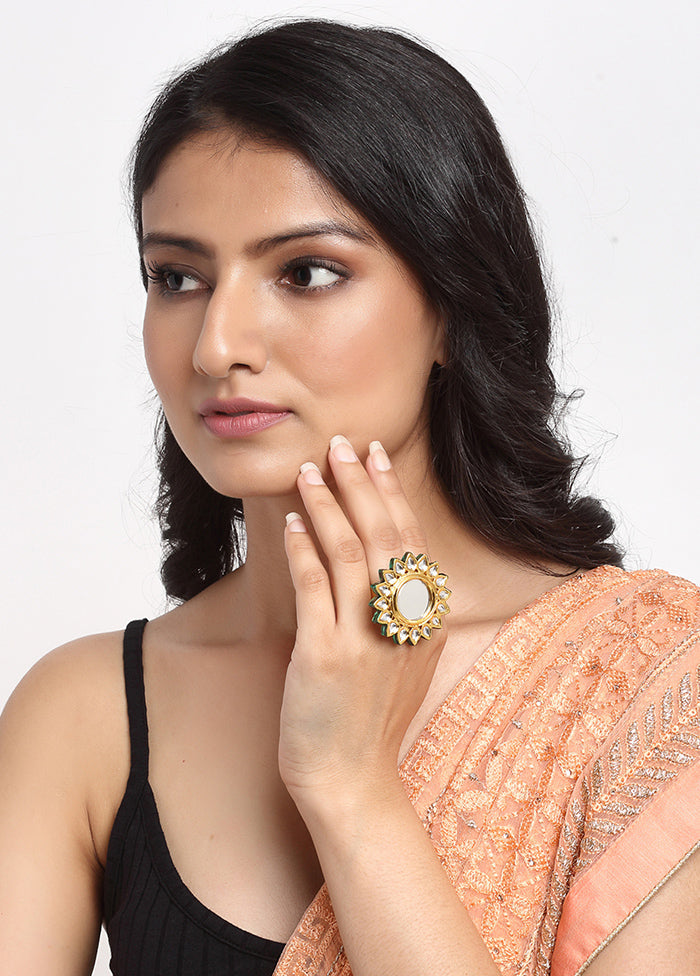 Gold Plated Kundan Finger Ring - Indian Silk House Agencies