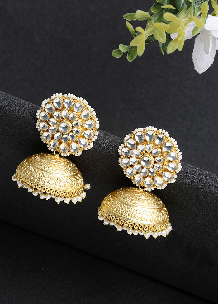 Gold Plated Kundan Jhumka Earrings - Indian Silk House Agencies