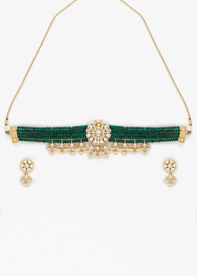Green Kundan Choker Necklace Set With Earrings - Indian Silk House Agencies