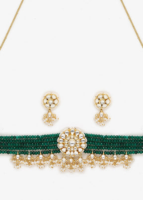 Green Kundan Choker Necklace Set With Earrings - Indian Silk House Agencies