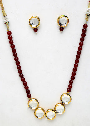 Gold Plated Choker Jewellery Set With Red Beads - Indian Silk House Agencies