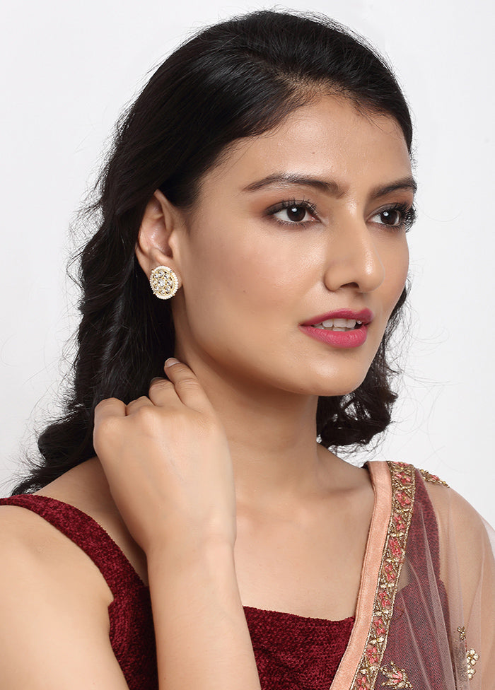 Gold Plated Kundan Stud Earrings - Indian Silk House Agencies