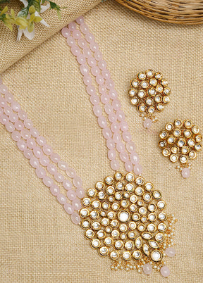 Gold Plated Choker Jewellery Set With Pink Beads - Indian Silk House Agencies