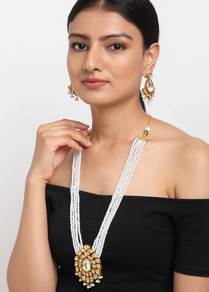 Gold Plated Kundan Jewellery Set With White Beads - Indian Silk House Agencies