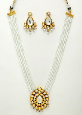 Gold Plated Kundan Jewellery Set With White Beads - Indian Silk House Agencies