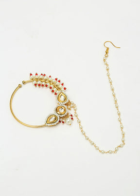 Gold Plated Kundan Chained Nosepin - Indian Silk House Agencies