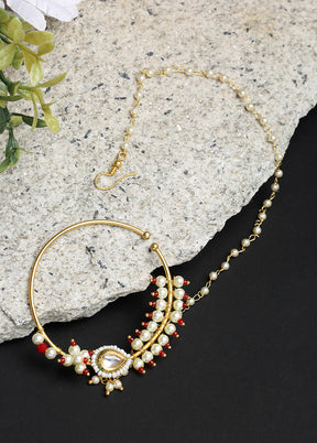 Gold Plated Kundan Chained Nosepin - Indian Silk House Agencies