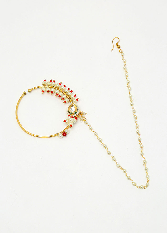 Gold Plated Kundan Chained Nosepin - Indian Silk House Agencies