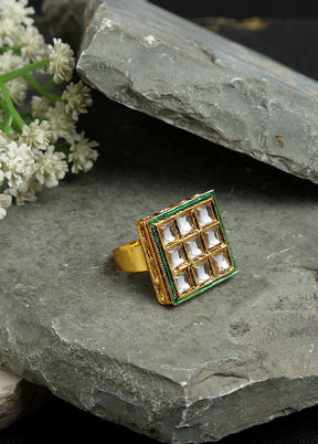 Gold Plated Kundan Finger Ring - Indian Silk House Agencies