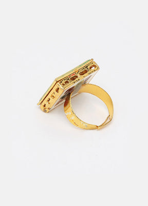 Gold Plated Kundan Finger Ring - Indian Silk House Agencies