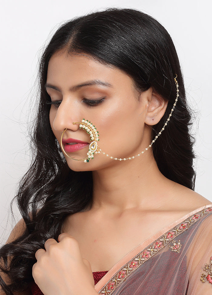 Gold Plated Kundan Chained Nosepin - Indian Silk House Agencies