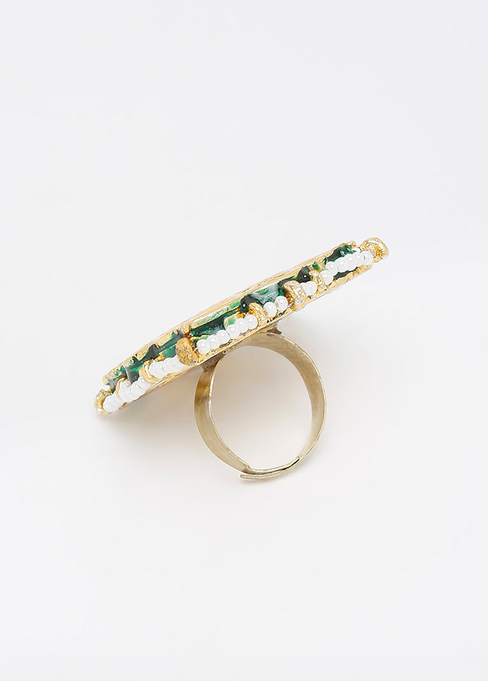 Gold Plated Kundan Finger Ring - Indian Silk House Agencies