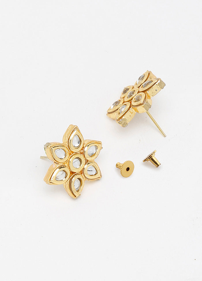 Gold Plated Kundan Stud Earrings - Indian Silk House Agencies