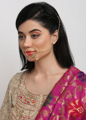 Gold Plated Kundan Chained Nosepin - Indian Silk House Agencies