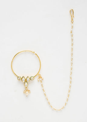 Gold Plated Kundan Chained Nosepin - Indian Silk House Agencies