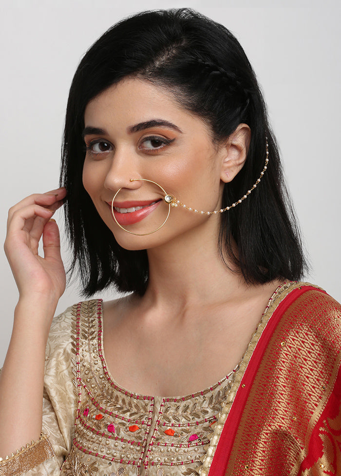 Gold Plated Kundan Chained Nosepin - Indian Silk House Agencies